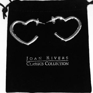 Joan Rivers Silver Toned Heart Shaped Hoop Earrings NWOT with pouch